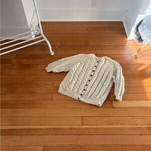 Vintage wool hand knit cream fisherman cardigan